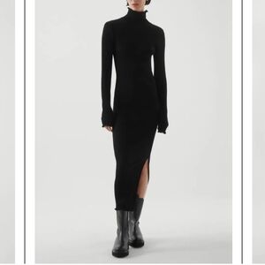 COS women’s black ribbed knit mock neck midi dress size XS like new